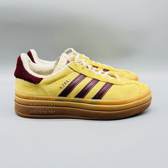 Adidas Shoes Mens 6.5 Yellow Burgundy Platform Suede Classic Gazelle Sneakers